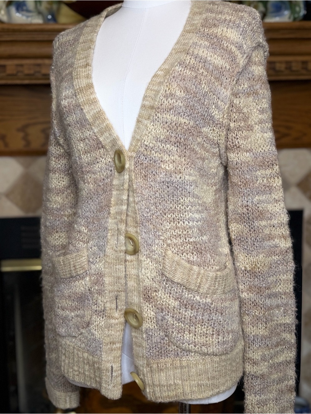 Free People Cozy Neutral Knit Cardigan Sweater - Cream and Tan Women’s Medium